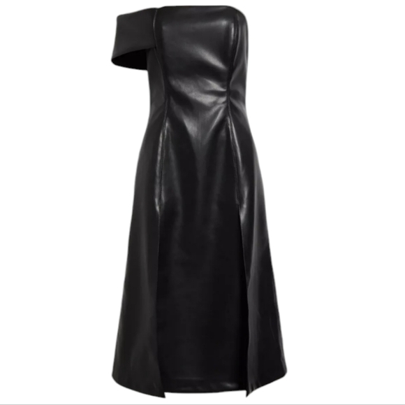 ISRAELLA KOBLA Simphi One-Shoulder Faux Leather Dress Black ...Size 14 - Picture 3 of 11